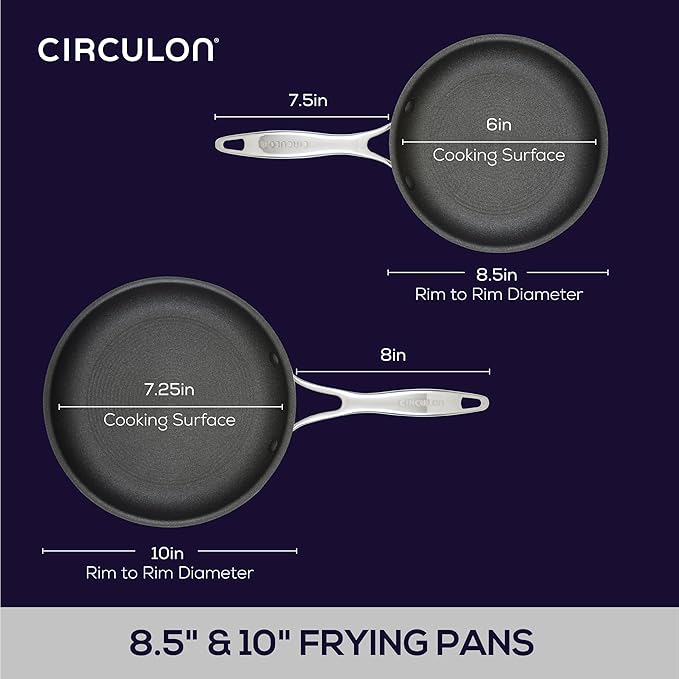 Circulon C1 Series Clad Stainless Steel with ScratchDefense Technology Cookware Nonstick Induction Frying Pans/Skillets, Metal Utensil Safe, 8.5 Inch and 10 Inch, Polished Stainless Steel