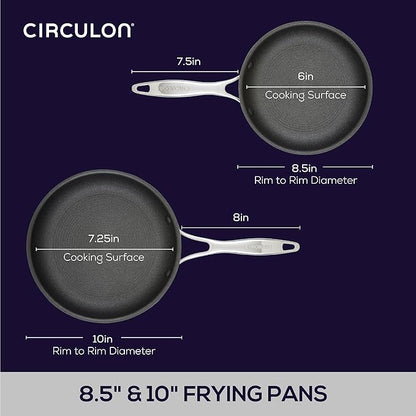 Circulon C1 Series Clad Stainless Steel with ScratchDefense Technology Cookware Nonstick Induction Frying Pans/Skillets, Metal Utensil Safe, 8.5 Inch and 10 Inch, Polished Stainless Steel