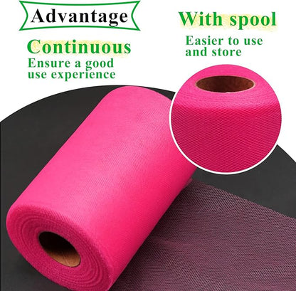 Fuchsia Tulle Fabric Rolls 6 Inch by 100 Yards (300 feet) Fabric Spool Tulle Ribbon for DIY Tutu Baby Shower Birthday Party Wedding Halloween Decorations Christmas Craft Supplies