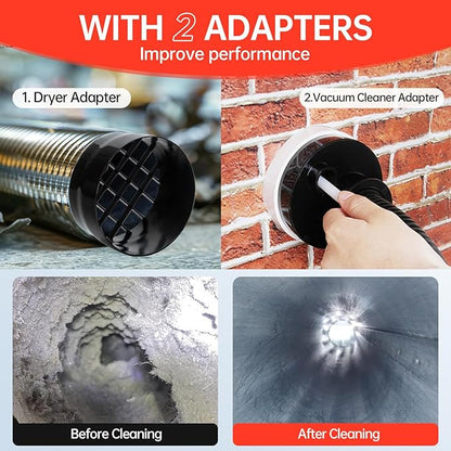 Dryer Vent Cleaner Kit, Bluesea 33-Piece Omnidirectional Dryer Cleaning Kit Include 35 Feet Dryer Vent Brush, Upgrade Noiseless Dryer Lint Vacuum Attachment, Lint Trap Brush, Vacuum & Dryer Adapters