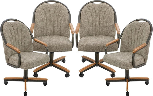 Chromcraft D7775 4pc Swivel Tilt Kitchen Dining Chair - Bronze-Chestnut | Premium Seating with Caster Wheels and Wooden Arms - Classic Rolling Comfort for Dining Room Elegance