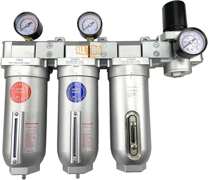 1" NPT SUPER DUTY Industrial Grade 4 Stages Filter Coalescing Desiccant Dryer Regulator System For Compressed Air Lines, Metal Bowls, Great For Paint Spray And Plasma Cutter (MANUAL DRAIN)