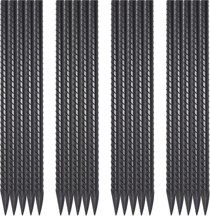 16 Inch Rebar Ground Stakes 20 Pack 3/8 Inch Diameter Straight Metal Stakes for Ground Heavy Duty with Chisel Point End Concrete Forming Spikes for Plant Support and Fence, Black