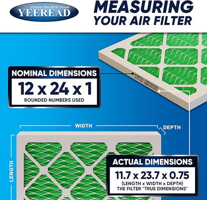 12x24x1 MERV 13 Air Filters, 6-Pack, Actual Size: 13.70” x 23.70” x 0.75”, Pleated Design with Enhanced Filter Media for Superior Filtration,Perfect for HVAC, AC & Furnace Systems