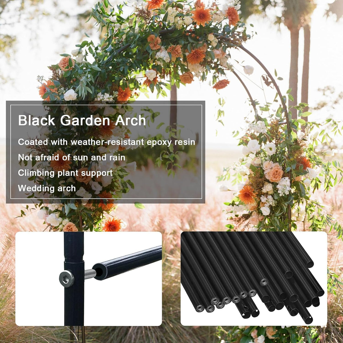 Skypatio Outdoor Flower Garden Arch Trellis 7.8Ft High x 4.6Ft Wide, Metal Garden Pergola Arbor for Climbing Plants, Black