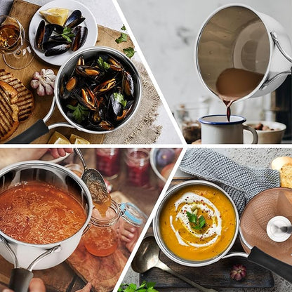 P&P CHEF 2QT Saucepan with Lid, Stainless Steel Saucepan, Small Sauce Pan for Kitchen Cooking Soup/Milk/Eggs/Noodles, Visible Glass lid & Bakelite Heat-Proof Handles, Dishwasher Safe & Healthy