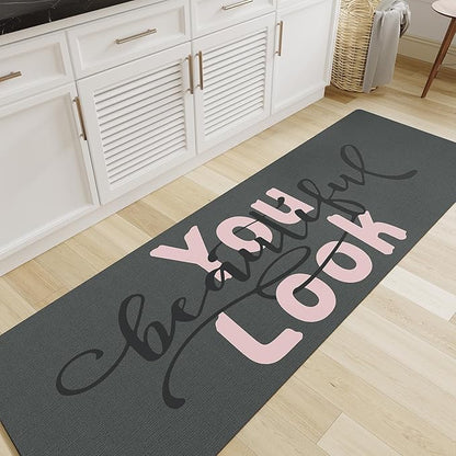 MontVoo-Bath Mat Rug Long Non Slip Super Absorbent Bathroom Runner Stain Resistant Quick Dry Thin Bathroom Mat Fit Under Door-17"x70",Pink