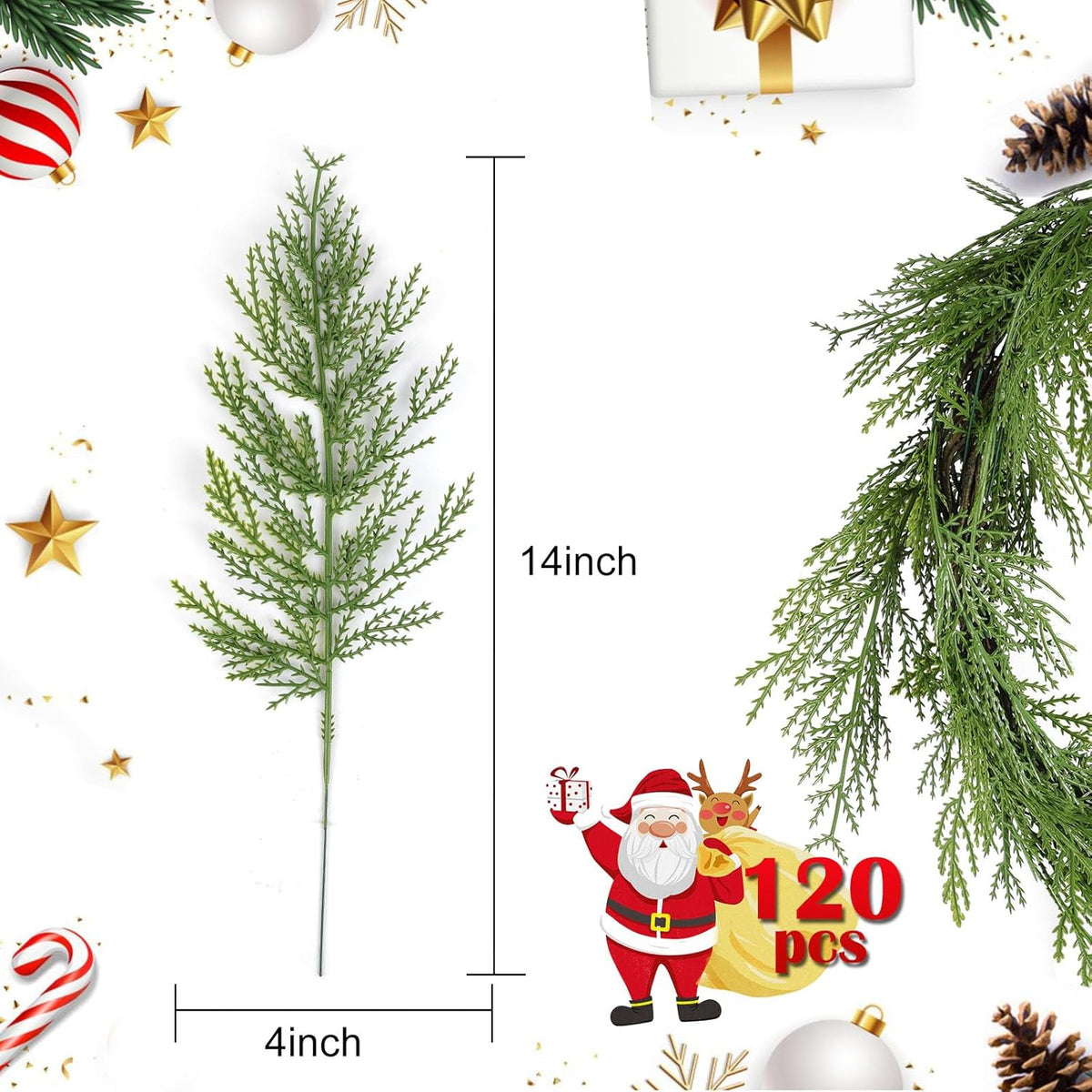 Hananona 120 Pcs Artificial Faux Greenery Sprigs and Twigs - Pine and Cedar Stems for Christmas Holiday DIY, 120 Pieces, Green