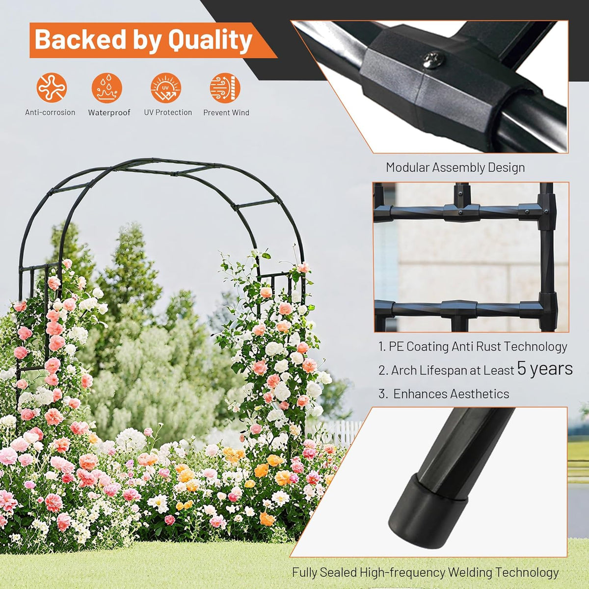 Garden Arch, 126''x94.5'' Arbor Trellis, Trellis for Climbing Plants Outdoor, Garden Arch Arbor for Flower, Climbing Vine Vegetable, Fruit and Lawn(Black)