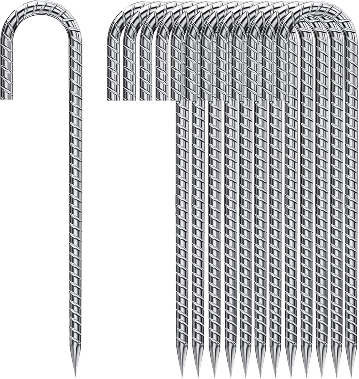 Rebar Stakes 12 Inch, Tent Stakes Heavy Duty Galvanized J Shaped 50 Pack Landscape Fabric Staples for Garden Weed Barrier Fabric Dog Fence Inflatable Camping Tents Artificial Turf