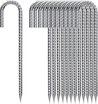 Rebar Stakes 12 Inch, Tent Stakes Heavy Duty Galvanized J Shaped 50 Pack Landscape Fabric Staples for Garden Weed Barrier Fabric Dog Fence Inflatable Camping Tents Artificial Turf