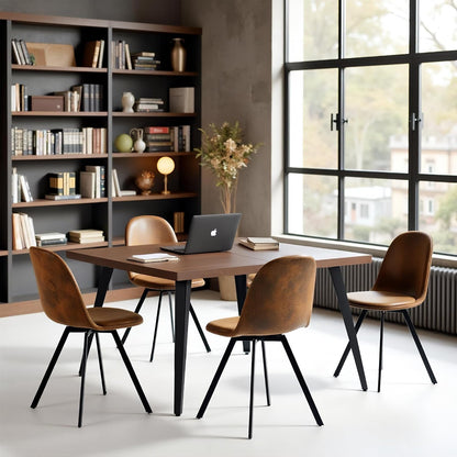 FurnitureR Set of 4 Swivel Suede Dining Chairs, Armless Mid-Back Upholstered Side Chairs with Padded Seat and Metal Legs, Comfortable Fabric Chair for Dining Room, Kitchen, Café, Restaurant – Brown