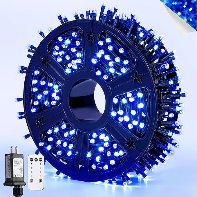 JMEXSUSS Blue 400 LED Christmas Lights Outdoor, 132ft Christmas Tree Lights with Remote, Indoor Blue String Lights Plug in for House Christmas Bush Decorations