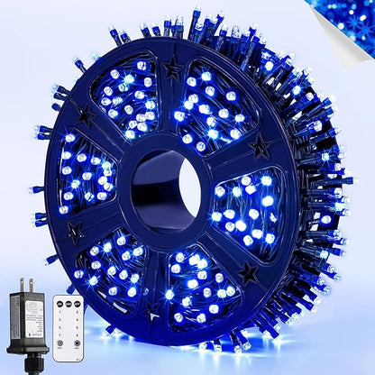 JMEXSUSS Blue 400 LED Christmas Lights Outdoor, 132ft Christmas Tree Lights with Remote, Indoor Blue String Lights Plug in for House Christmas Bush Decorations