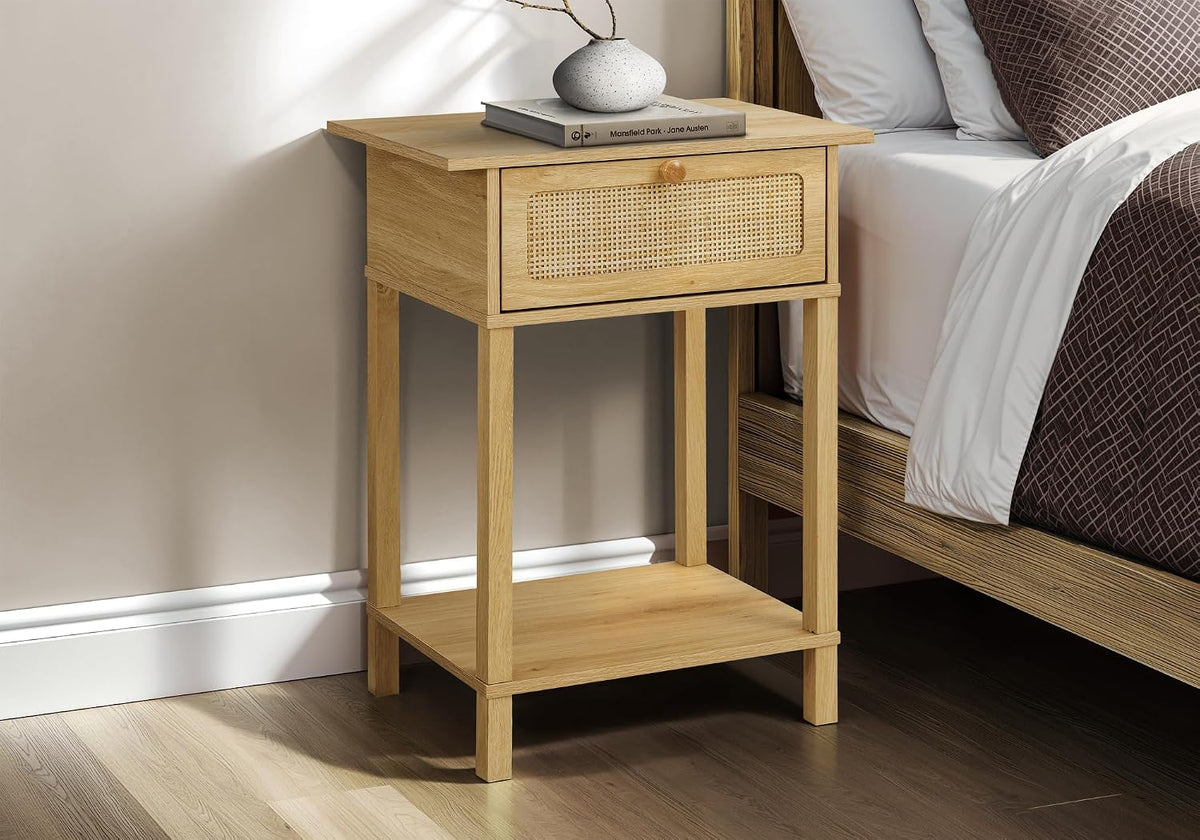 Monarch Specialties I 3842 Accent Table, 2 Tier, End, Nightstand, Side Table, Bedroom, Living Room, Natural Laminate