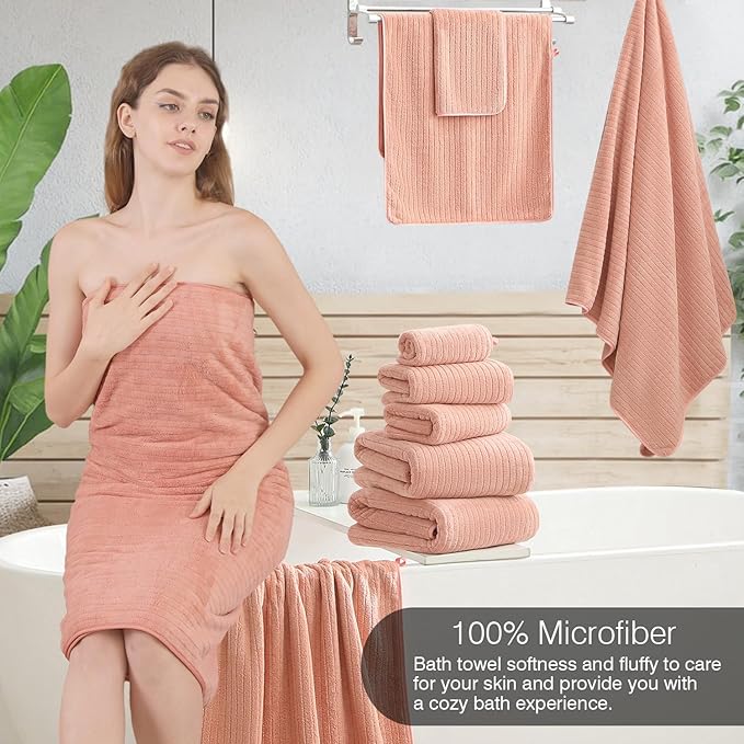 18 Piece Family Bath Towel Set Include 6 Bath Towels,6 Hand Towels and 6 Washcloths Soft Bathroom Towel with Hanging Loops,Highly Absorbent Quick Dry Towels Set for Bathroom,Hotel and Spa-Orange