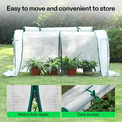 VIVOSUN Portable Mini Greenhouse 47x23x23-Inch Tunnels, PE Cover with Roll-up Zipper Door, for Indoor Outdoor or Garden Plant Growing, White