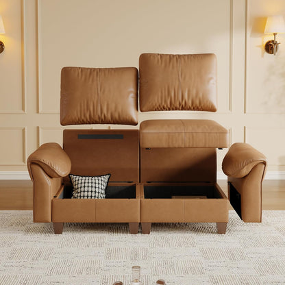 SITJOY Faux Leather Modular Sectional Sofa with Storage, Mid Century Modern Sectional Couches for Living Room, 11.8" Wide Armrests, 96" Wide 3 Seater L Shaped Couch with Chaise, Brown