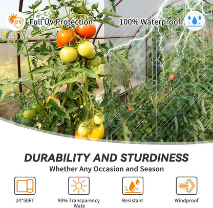24x50 FT Clear Greenhouse Film Plastic Sheeting, Greenhouse Polyethylene Plastic Film 6 mil Thickness Replacement Cover, UV Resistant, Plant Covers Freeze Protection for Windproof Frost& Dust Proof