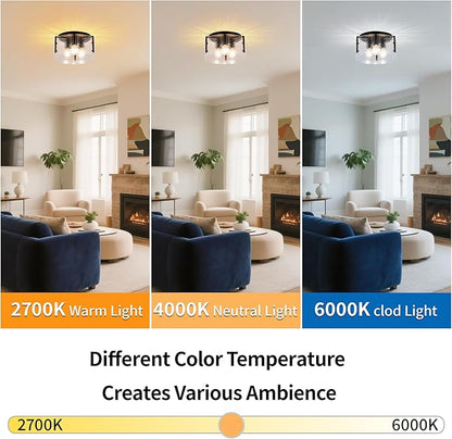 MAYNA Modern Black Semi Flush Mount Ceiling Light Fixture, 3-Light Hallway Light Fixtures Ceiling Mount, Dimmable Kitchen Lighting Fixtures Ceiling Lights for Bedroom Bathroom Dining Room Entryway