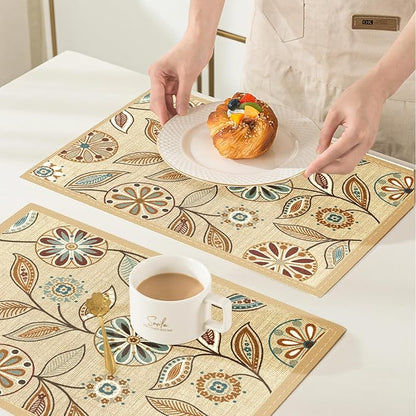 Snycler Table Runner Boho Table Runners Vintage Elegant Farmhouse Table Center Linen Decor for Home Dining Party Entrance (12x18 Inch ,Set of 4) Khaki