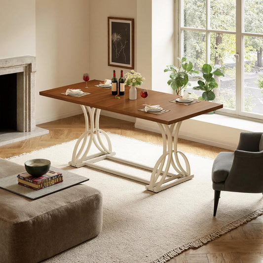 YITAHOME 70.3 Inch Modern Minimalist Dining Table for 6-8, Sturdy Wooden Table with Geometric White Metal Legs, for Dining Room, Kitchen, Conference Room