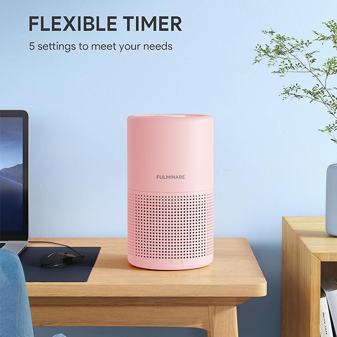 FULMINARE Air Purifiers for Bedroom H13 True HEPA Air Filter, Quiet Air Cleaner With Night Light, Portable Small Air Purifier for Home, Office, Living Room (Pink)