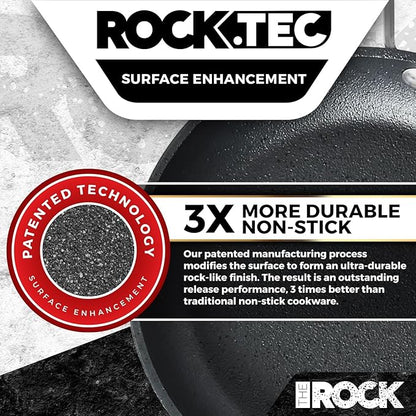 THE ROCK Single Serve Nonstick Pots and Pans Set, 6pc Portion Control Cookware Set with Rock.Tec, Scratch/Stain/Crack Proof, Oven & Dishwasher Safe, Perfect for Dorm, Camping & Small Kitchens, Black