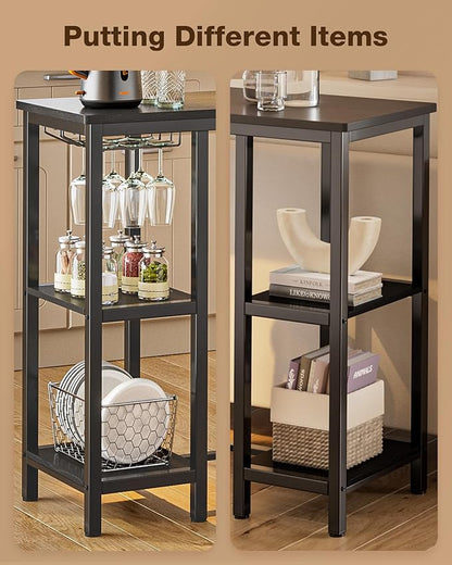 Small Bar Table Set for 2, Bar Table and Chair Set for 2, Kitchen Table for 2 with 2 Storage Shelves & Wine Glass Holder, Dining Table for Small Apartment, Dining Room, Black