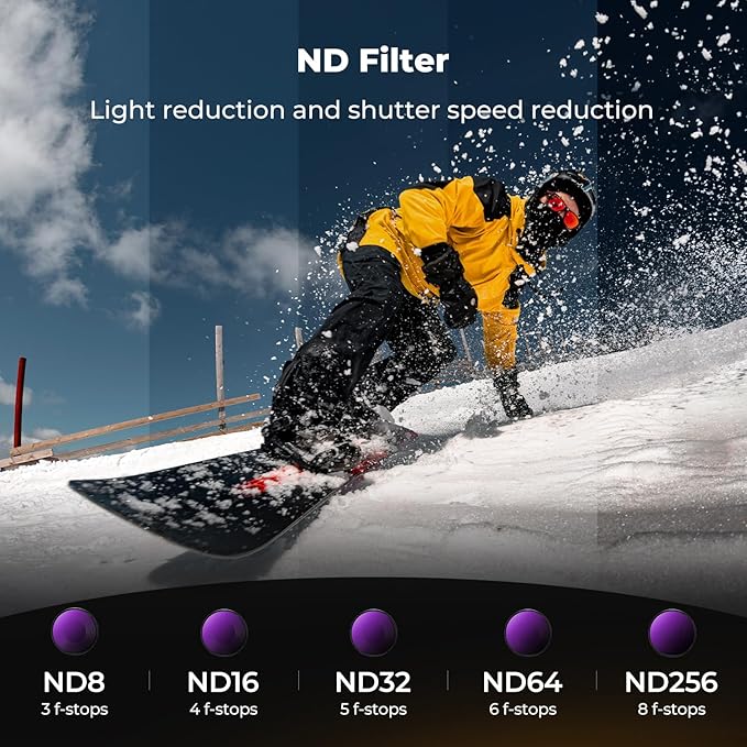 K&F CONCEPT HD CPL ND Filter Kit Compatible with DJI Osmo Action 6 Essential Combo, CPL ND8 ND16 ND32 ND64 ND256 Screw On Fit Action Camera Neutral Density Polarising Filter Optical Glass Multi-Coated