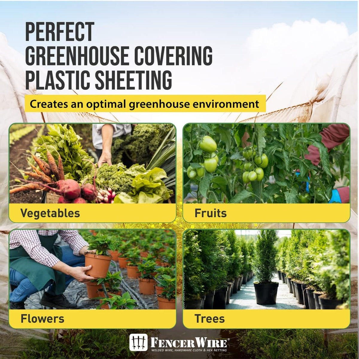 CAPHAUS 6 mil Clear Greenhouse Plastic Sheeting, 4-Year UV Resistant Polyethylene Film, Hoop House Cover for Horticulture, Gardening, Farming and Agriculture, 90% Light Transmittance, 12’ x 28’
