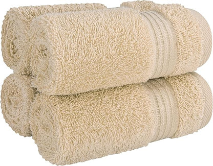 Cotton Paradise 100% Cotton Turkish Washcloth Set for Bathroom, 4 Piece Soft Absorbent Small Hand Face Towels Wash Rags, Beige