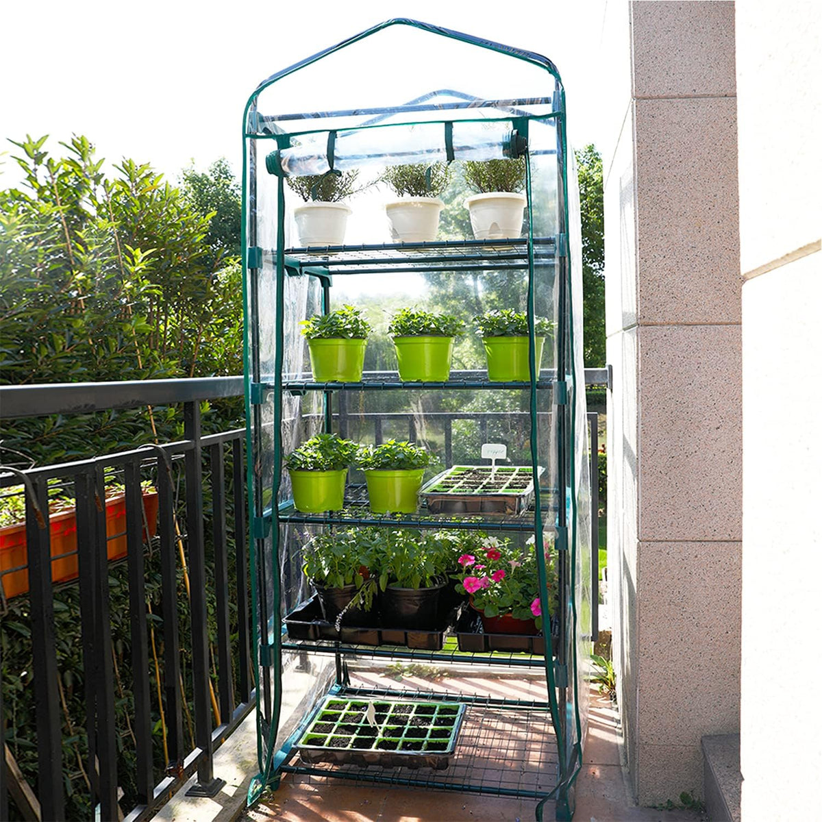 Worth Garden 5 Tier Mini Greenhouse - 75'' H x 27'' L x 19'' W - Sturdy Portable Gardening Shelves with PVC Cover - Small Porch Green House for Growing Plants Flowers Indoor & Outdoor