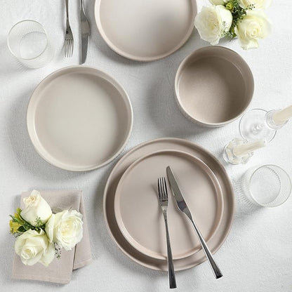 Stone Lain Haven Modern Stoneware 4 Piece Dinner Plates Sets, Dish Set for 4,Reactive Glaze Beige