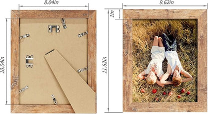 8x10 Picture Frame Set of 4, High Definition Real Glass Rustic Brown Frame, 8 x 10 Wood Photo Frames for Desktop Display and Wall Mounting