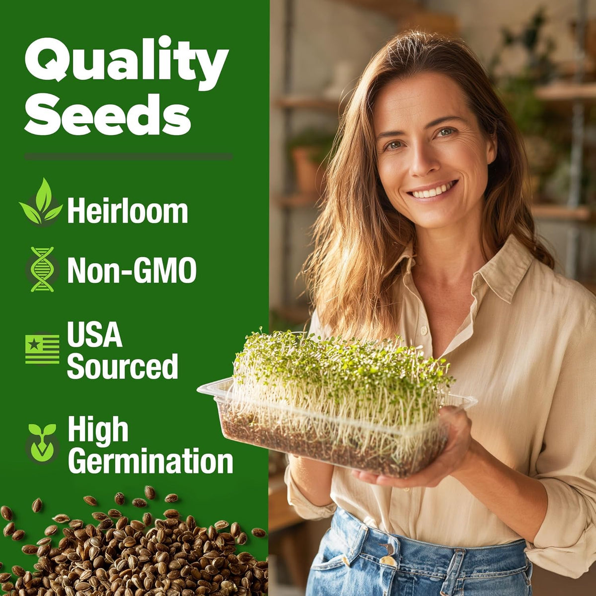 HOME GROWN Alfalfa Sprouting Seeds - Non-GMO USA-Sourced Heirloom Bulk Sprout Seed for Microgreens - Premium Organic Alfalfa Seeds for Sprouting - Indoor Growing Kit - 8 OZ