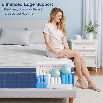 Twin Size Mattress 10 Inch, Twin Mattress in a Box, Hybrid Memory Foam Medium Firm Feel Individual Pocket Springs Matress, Breathable Fabric, Strong Edge Support, Fiberglass Free