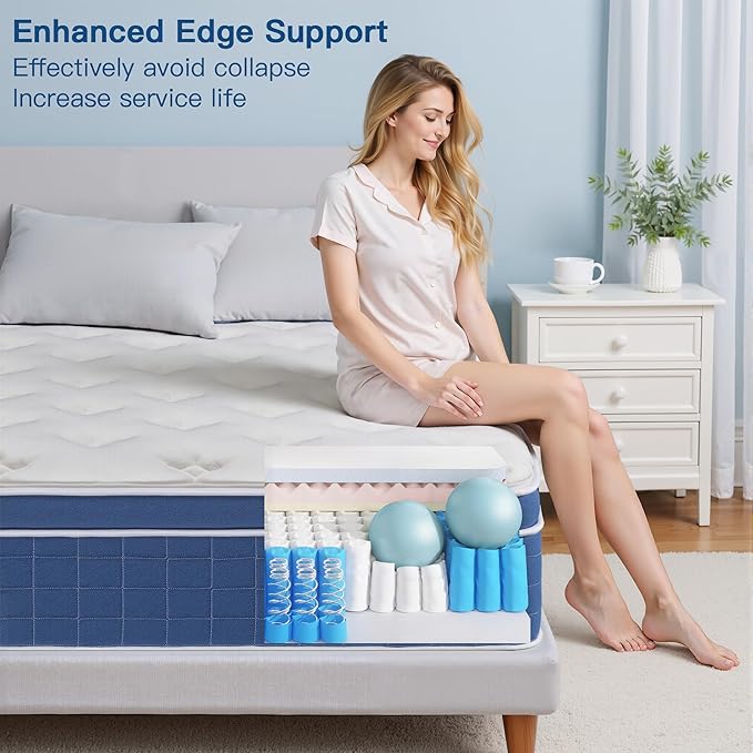 Queen Mattress,12 Inch Memory Foam Hybrid Queen Size Mattresses in a Box, Medium Firm Feel Individual Pocket Springs Matress, Breathable Fabric, Strong Edge Support, Fiberglass Free