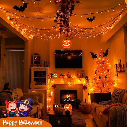 JMEXSUSS Halloween Lights: 132ft 400 LED Orange Halloween Outdoor Indoor String Lights Plug in - Orange Lights for Halloween Christmas Decorations
