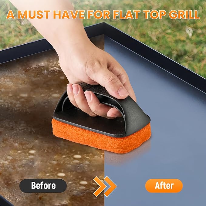 Griddle Cleaning Kit for Blackstone, Griddle Accessories with 8 Scouring Pads & 1 Handle, Multi-Functional Scrubber Pads, Easy to Use & Clean (9 PCS)