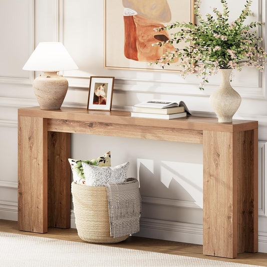 karlott 70.9" Extra Long Console Table, Farmhouse Entryway Table, Brown | Thickened Base Wooden Sofa Table, Behind Couch Table, Farmhouse Accent Table, Suitable for Hallway, Entrance and Living Room