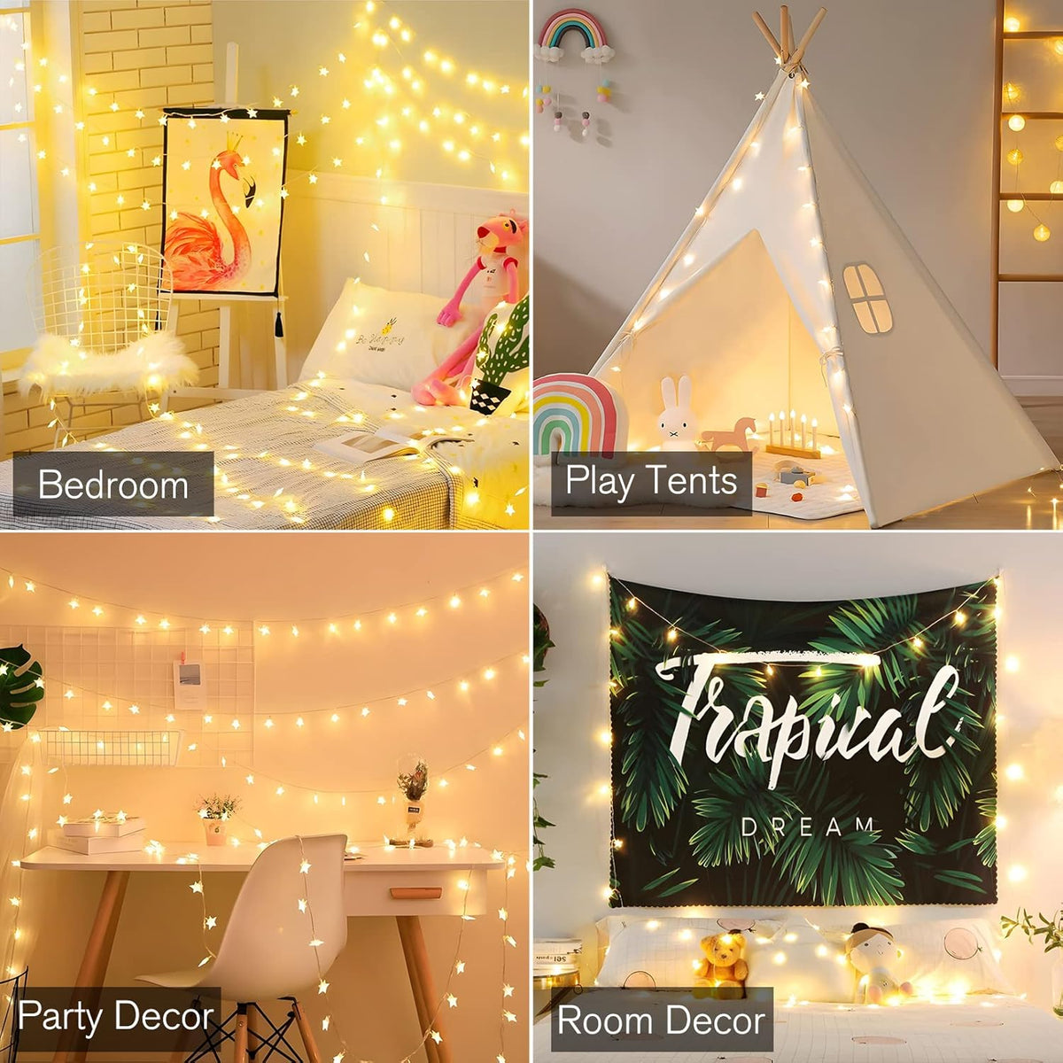 ANJAYLIA 20 LED Star String Lights 10 FT Fairy Christmas Lights Battery Operated for Indoor & Outdoor, Party, Wedding and Holiday Decorations Warm White