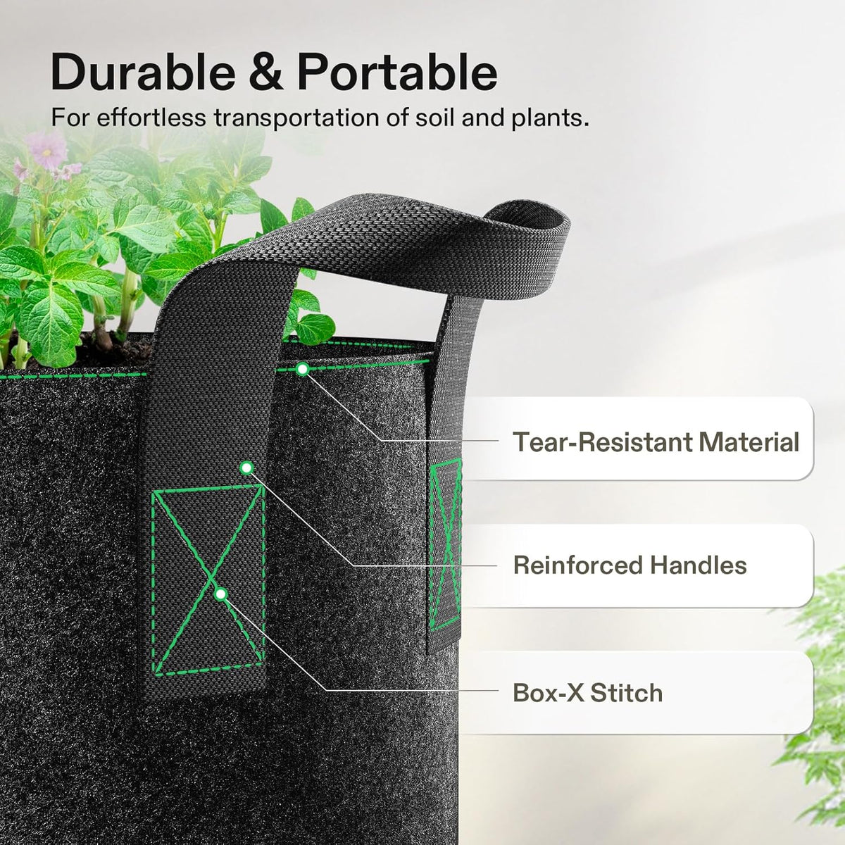 VIVOSUN 5-Pack 10 Gallon Plant Grow Bags, Heavy Duty Thickened Nonwoven Fabric Pots with Handles