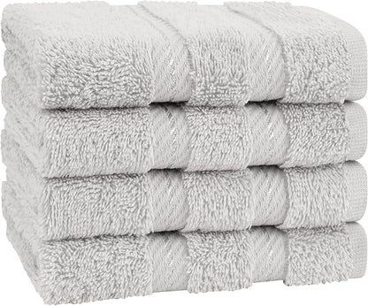 American Soft Linen Luxury Washcloths for Bathroom, 600 GSM 100% Cotton 4 Piece Turkish Wash Cloth Set, 13x13 in Soft Rags for Body and Face, Silver Gray Washcloths