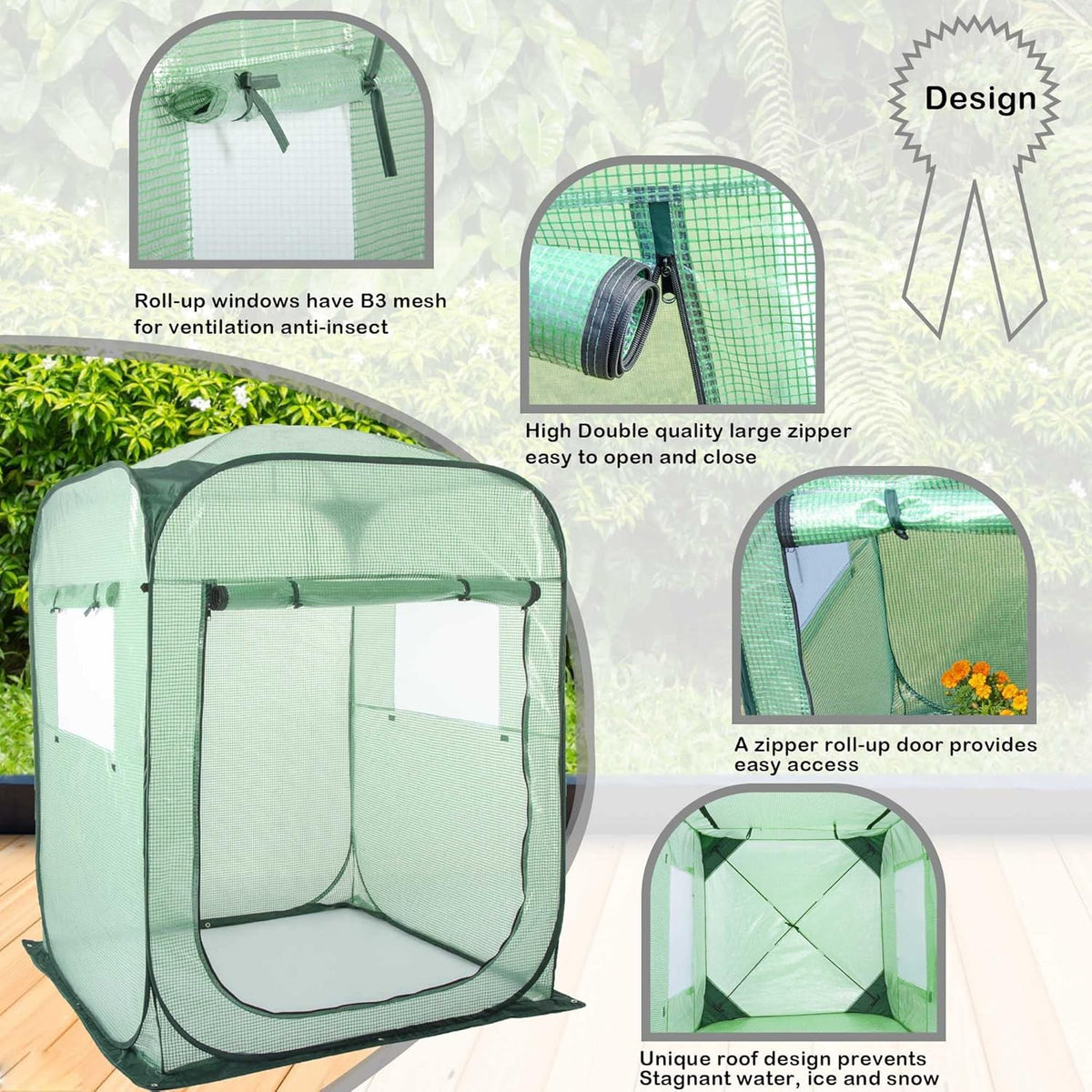 Porayhut Pop Up Greenhouse Tent,Portable X-Large Walk-in Flower House ,Indoor Outdoor Gardening Plant Sunshine Room with PE Mesh Cloth Cover for Protecting Plant from Cold Frost & Birds