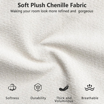 Merax King Chenille Platform Bed with 2 Removable Headboard Pillows, Beige