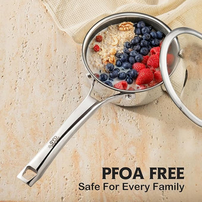 SNOWCLAD Pots and Pans Set Non Stick, 14 Pcs Hybrid Stainless Steel Cookware Sets, Non Stick Frying Pans, Saucepans, Saute Pan & Stock Pot, PFOA Free Kitchen Skillet,Induction Compatible