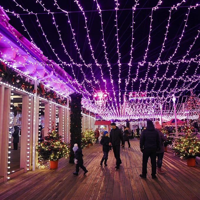 JMEXSUSS 91.5ft 250 LED Purple String Lights Indoor, Connectable 8 Modes Purple Christmas Lights Outdoor Waterproof, Plug-in Clear Wire Fairy String Light for Christmas Bedroom Party Tree Decorations