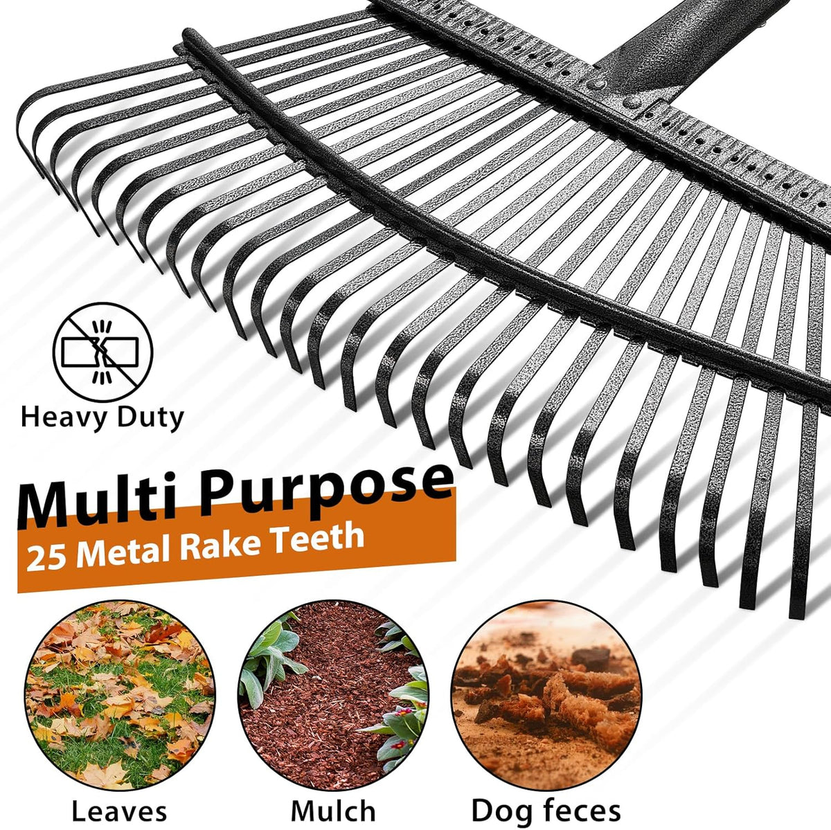 Rake for Leaves: Large 18" Wide Metal Leaf Rake, 65” Long Handle,25 Tines,Heavy Duty Graden Rakes Set for Lawn Yard Pine Needles Mulch Thatch Debris Cleanup Set with 32Gallon Leaf Bags and Scoops