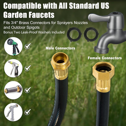 Hybrid Garden Hose 10FT - 5/8" Durable and Sturdy Short Rubber Hose with Brass Fittings - Leak Proof and High Functionality for Patio RV Car Wash and Tight Spaces